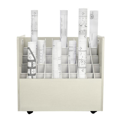 Wood 50 Compartment Mobile Blueprint Storage Roll File Stand