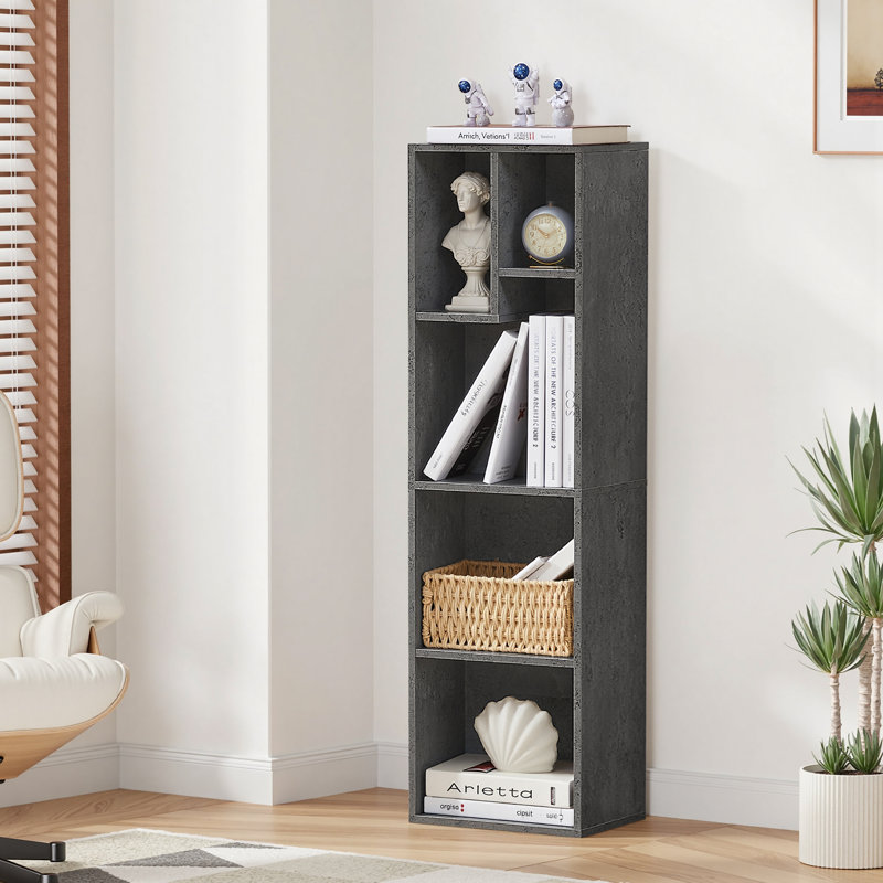Emmuela Bookcase Cube Bookcase 5 Shelf Open Shelf Irregular Shelf Storage Bookcase, Gray, (5 Shelves) 42.2"H x 11.8"W x 9.5"D