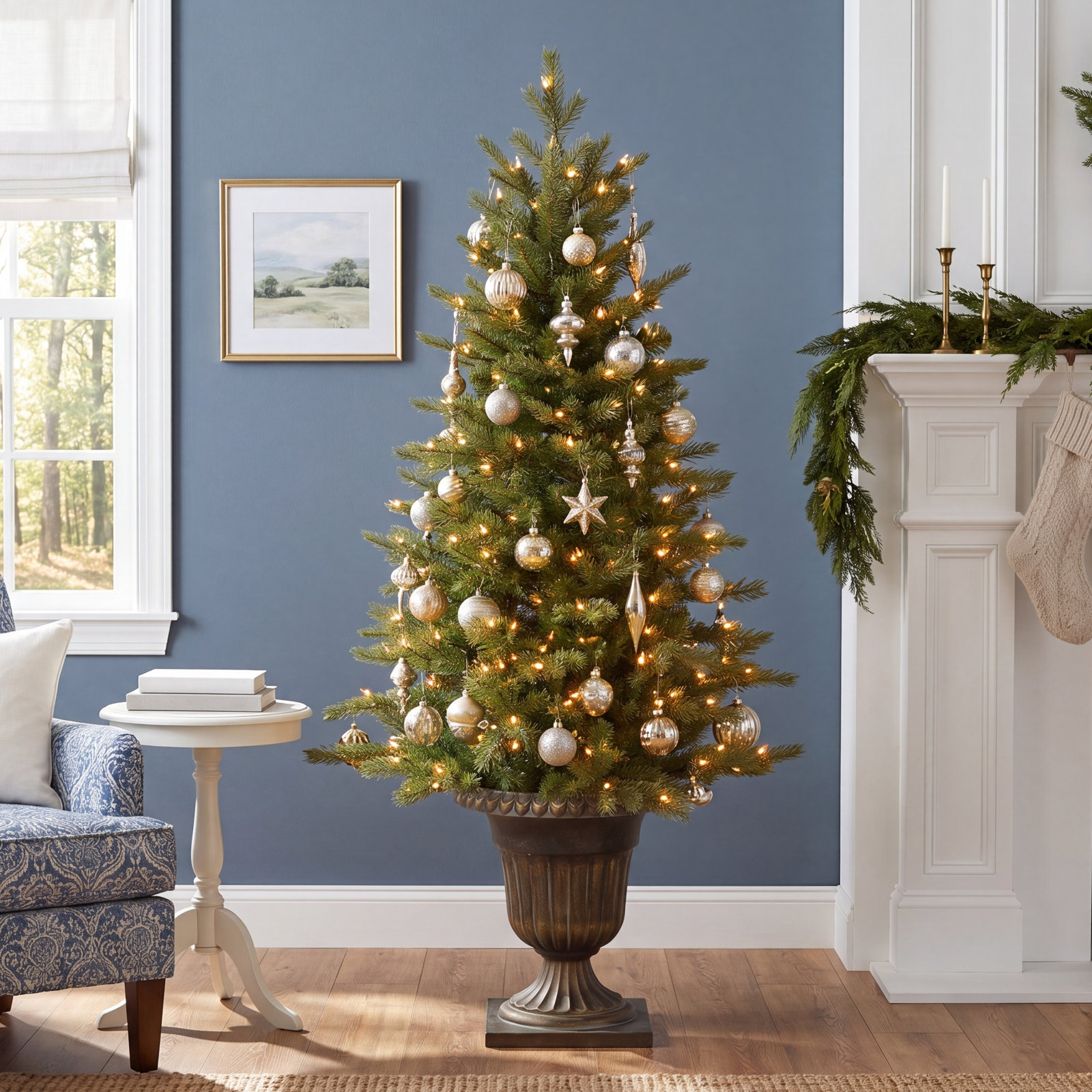 White 9.6' Pre-Lit Spruce Christmas Tree