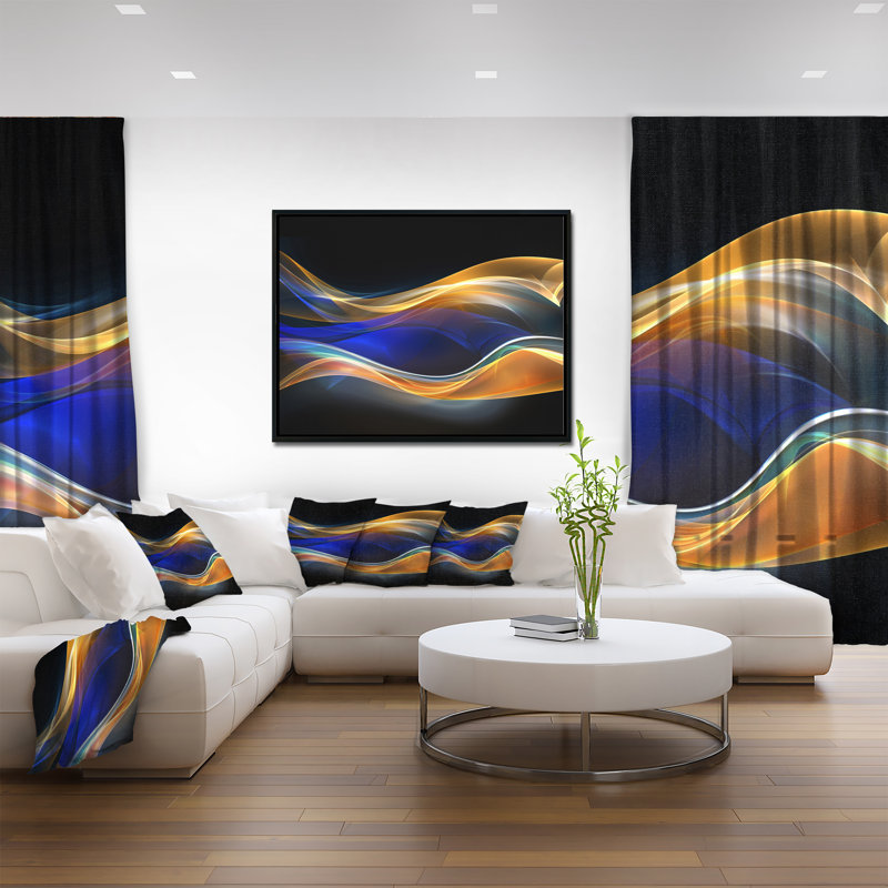 Abstrait «3D Gold Blue Wave Design», impression, H 12 po x l 20 po x P 1 po, Toile avec cadre flottant