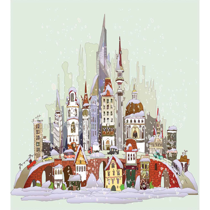 Pale Green Lavender Christmas Cityscape Queen Duvet Cover Set
