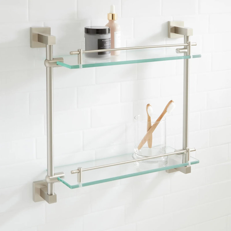 Tablette décorative 17 "à deux niveaux en verre Albury, Nickel brossé