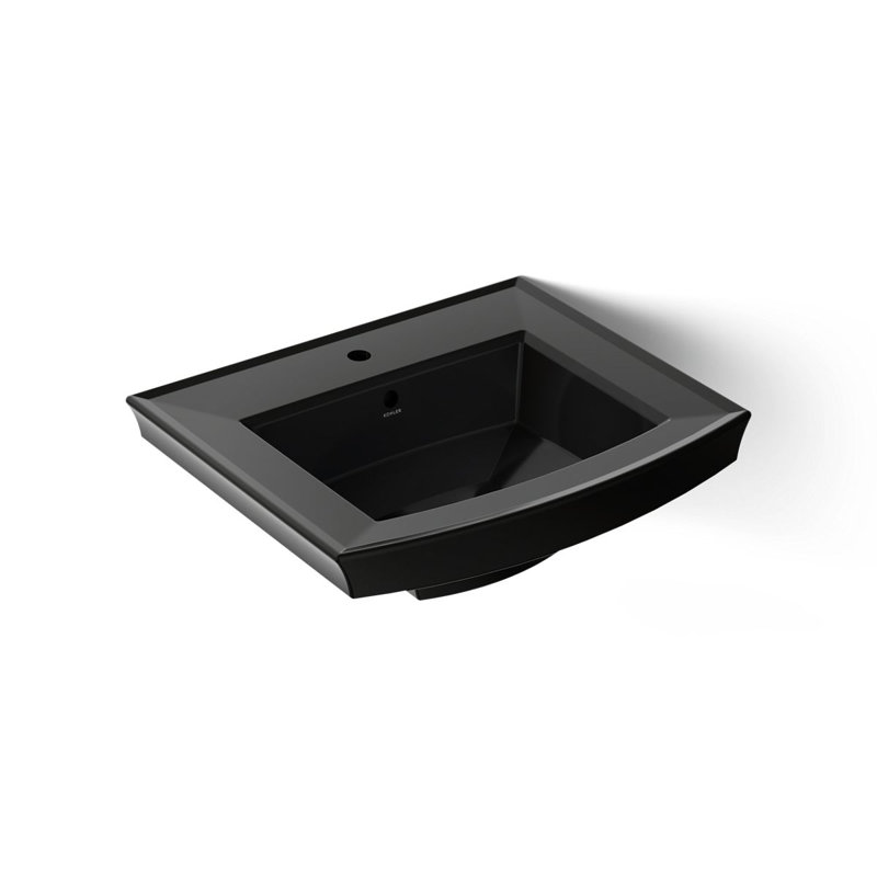 Archer® Vitreous China Rectangular Pedestal Bathroom Sink with Overflow, Black, 4'' Centers