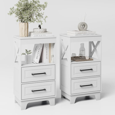 2-Drawer Nightstand with Open Shelve