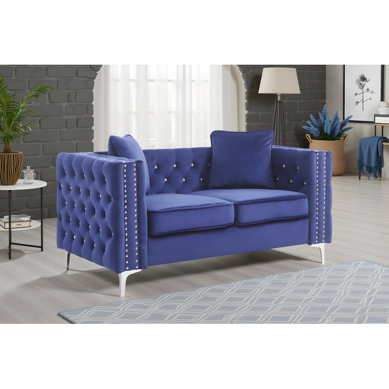 Lyon Velvet Loveseat, Blue