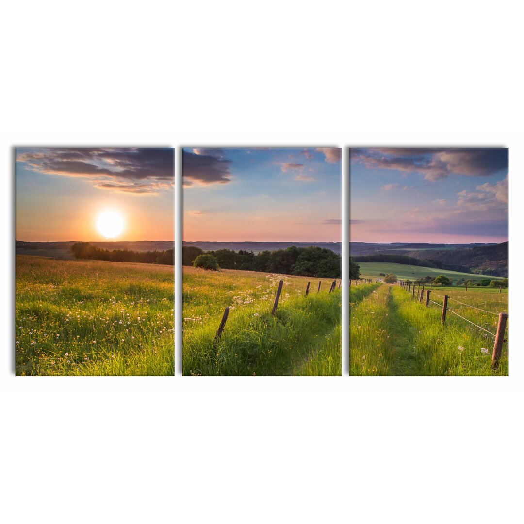 3-tlg. Leinwandbilder-Set Hilly Pastures at Sunset