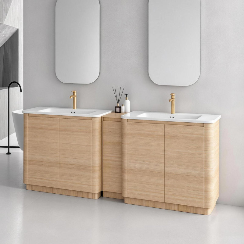 Meuble-lavabo autoportant Pebble, Beige, 92"