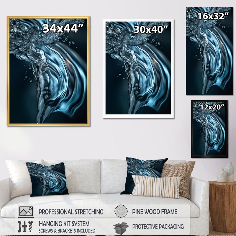 «Blue Wave and Waveform Dreams I» sur toile, H 44 po x l 34 po x P 1,5 po, Cadre flottant noir