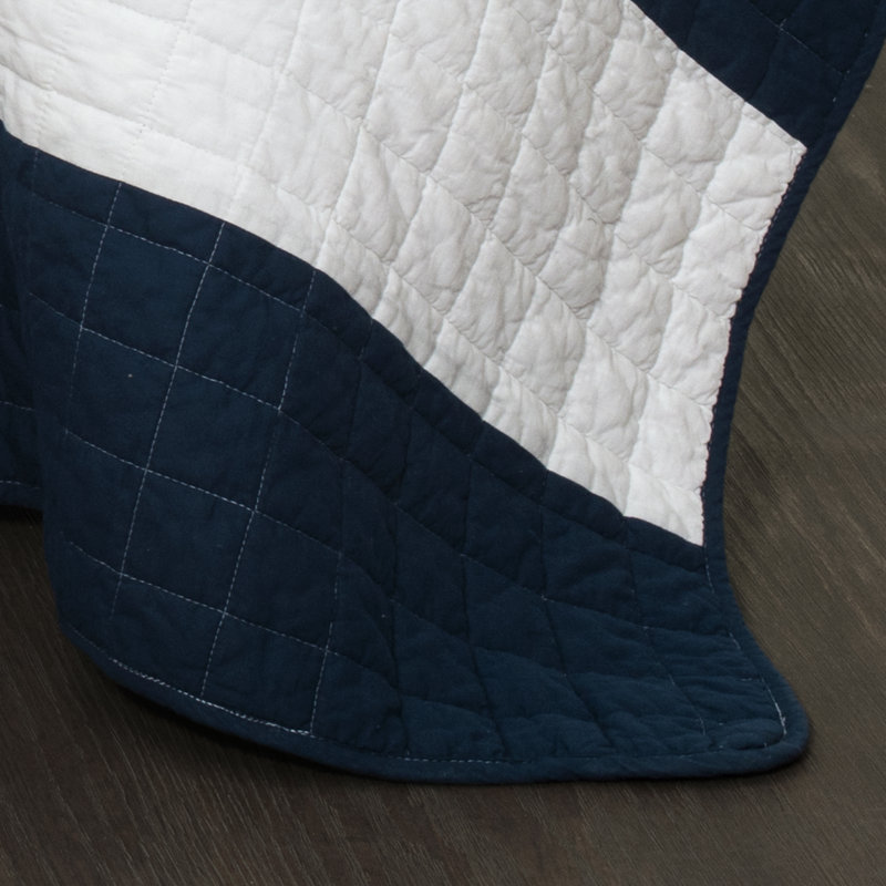 Stripe Cotton 320 TC Quilt Set, Full Queen Quilt + 2 Shams, Navy/White