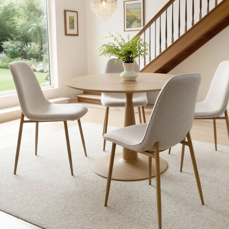 4 - Person Dining Table Sets With 39.5'' Round Table & 4 Upholstered Fabric Chairs, Beige