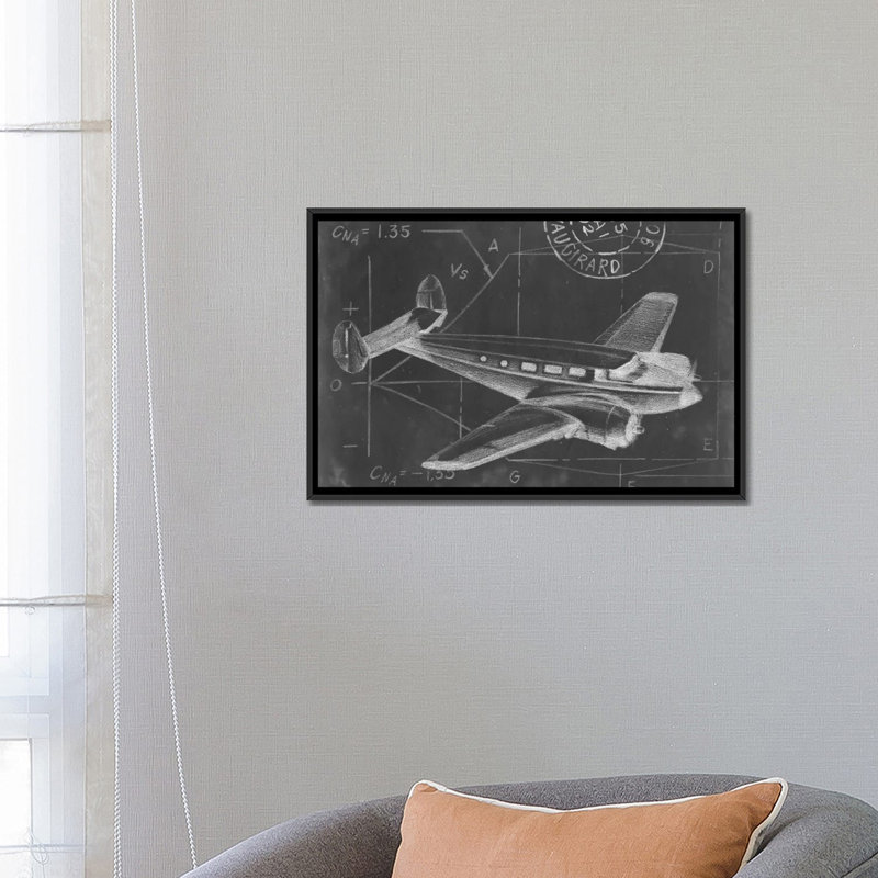 « flight schematic iv », reproduction d’impression sur toile, H 18 po x l 26 po x P 1,5 po, Toile avec cadre noir