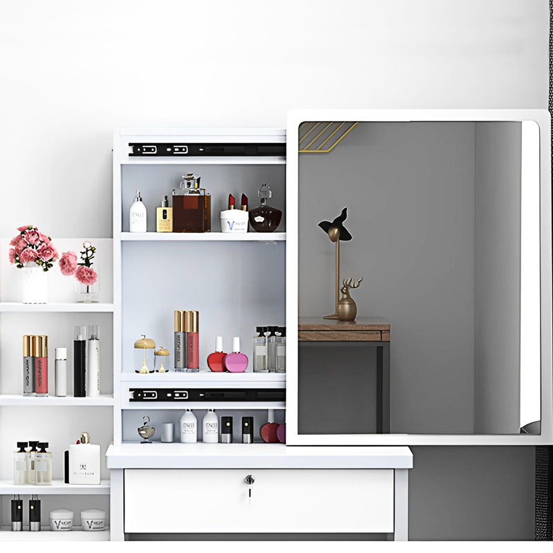 Fashion Vanity Desk With Mirror And Lights - 3 Color Variations, White 4 Console,