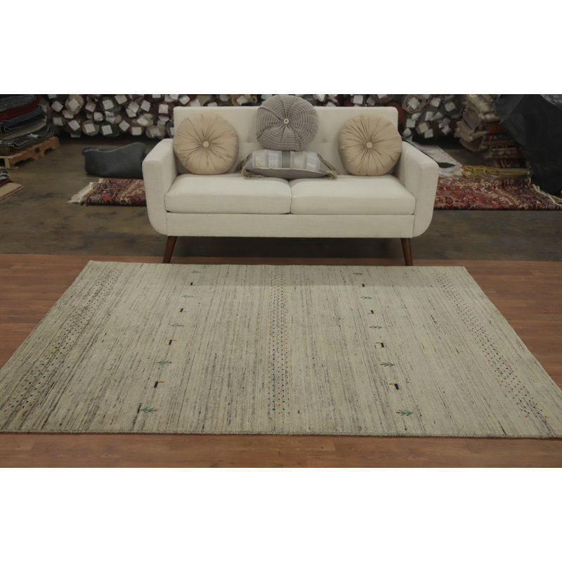 Tapis élégant fabriqué à la main de style Gabbeh 5 x 7 avec des motifs d'animaux minimalistes
