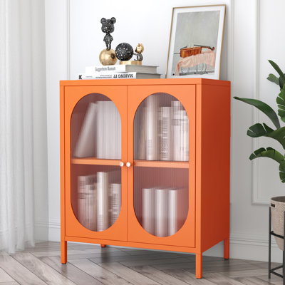 Petite armoire de rangement latérale en métal à 2 portes transparentes pour chambre à coucher, salon, entrée, couloir, maison, hôtel, bureau, garage, cuisine, 2 tablettes amovibles.