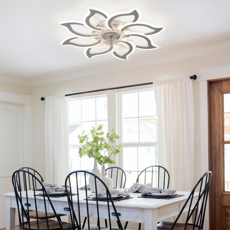 Kazuhito 37.4'' 7- Blade Dimmable LED Reversible Flush Mount Ceiling Fan With Remote And App, White
