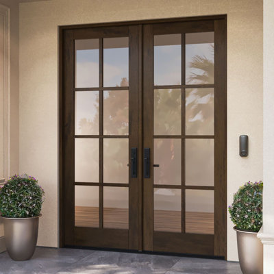 G108-SW-96 | 96" Double Door, RTA Prehung Exterior, SDL 8 Lite, Unfinished Mahogany Wood