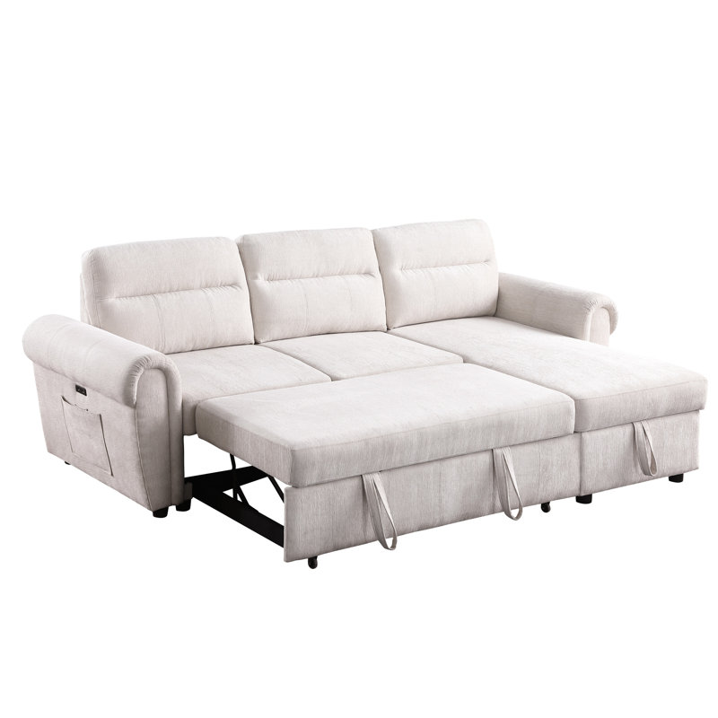 Canapé modulaire réversible avec rangement en chenille beige et rangement compact, sièges confortables