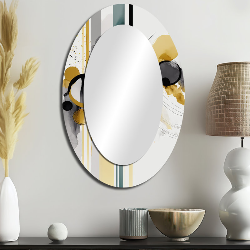 Abstract Transitional Shapes Black I - Modern Oval Wall Mirror, 36" x 24"