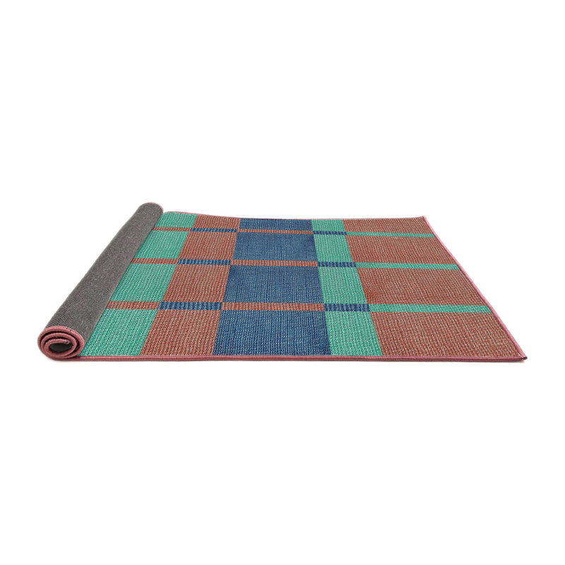 Tapis vert/brun/bleu à motif, Carré 5 pi