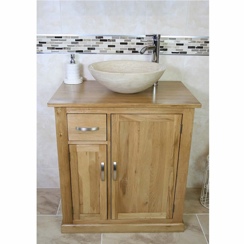 Echols 751mm Single Bathroom Vanity with Vessel Basin, Travertine Basin