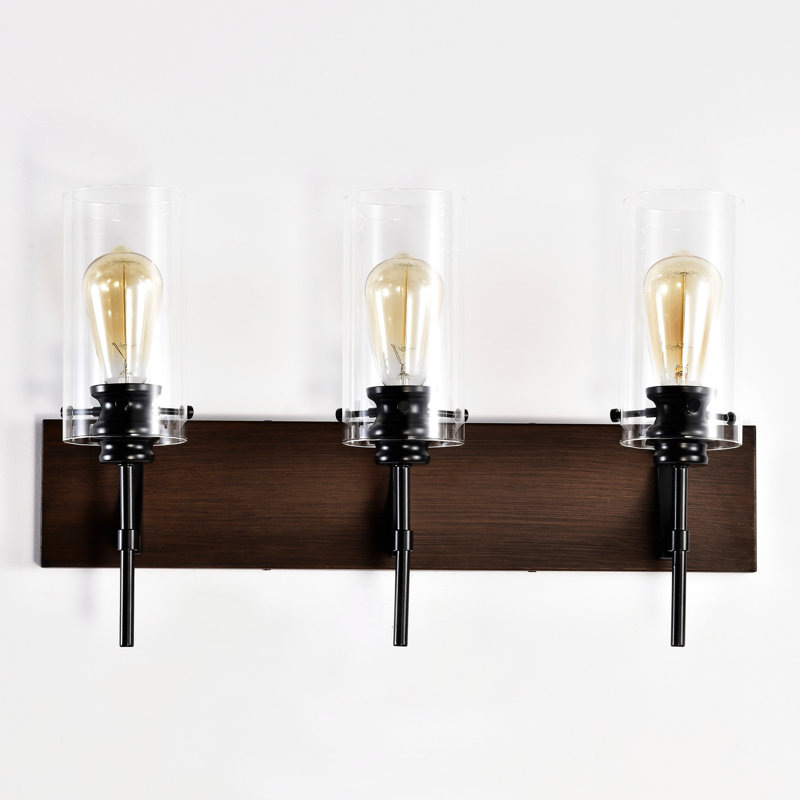 Vintage Style 3- Matte Black + Wood Color Bathroom Fixtures, Glass Shade Lights For Bathroom, Kitchen, Dinning Room, Bedroom Luxury With Shade, Modern Wall