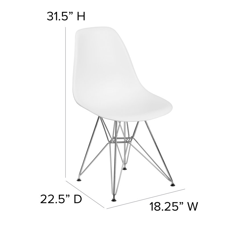 Daker Plastic Chair with Chrome Base, White