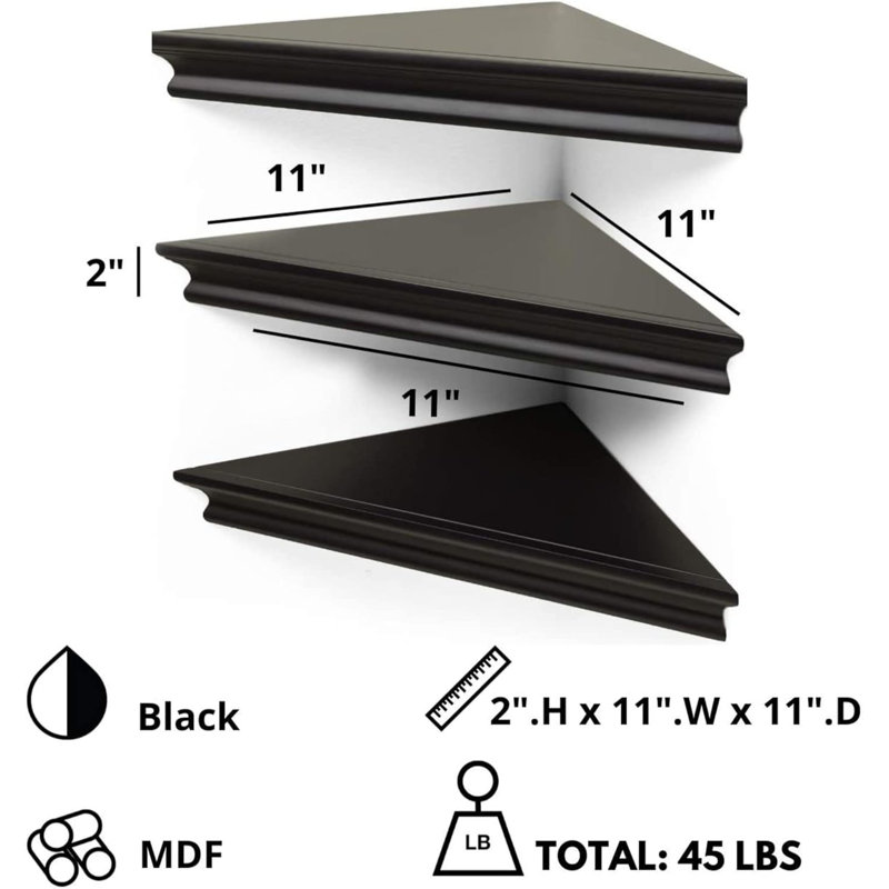 Modern Triangle Floating Shelves Set, Rustic Farmhouse Corner Wall Mounted Shelves For Home And Office Decor
