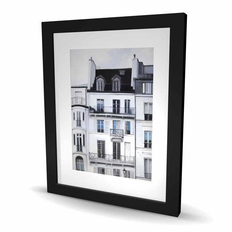 Bâtiments le long de la seine - reproduction encadrée industrielle, H 20 po x l 16 po, Noir