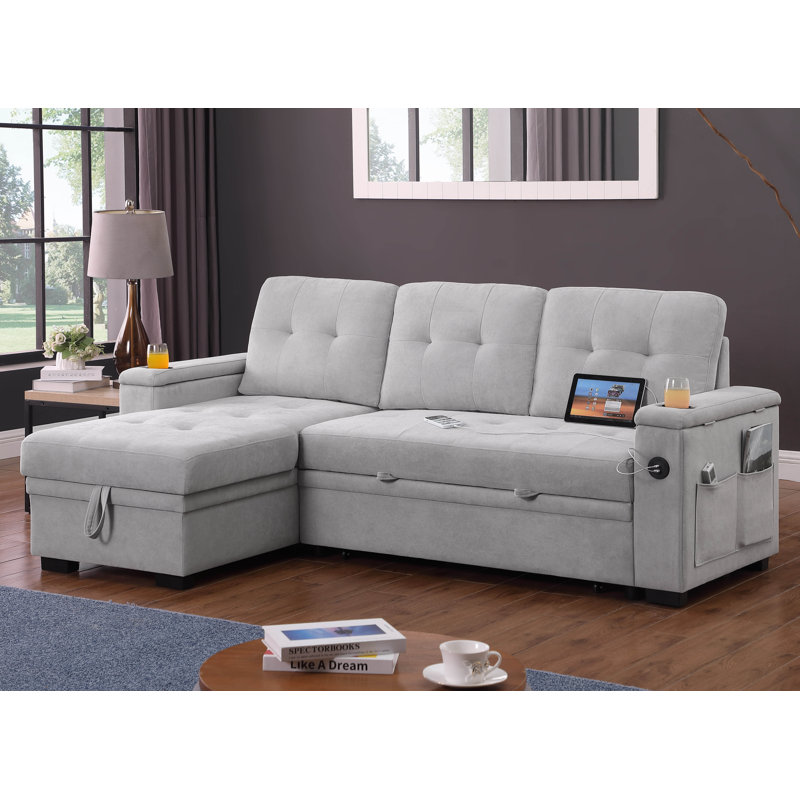 Mavino Reversible Sleeper Sectional with Storage , Gray Fabric