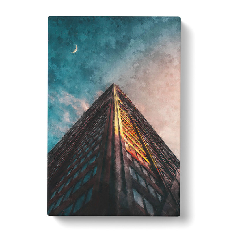 Moon Above The Architecture - Wrapped Canvas Painting, 76cm H x 50cm W x 3cm D