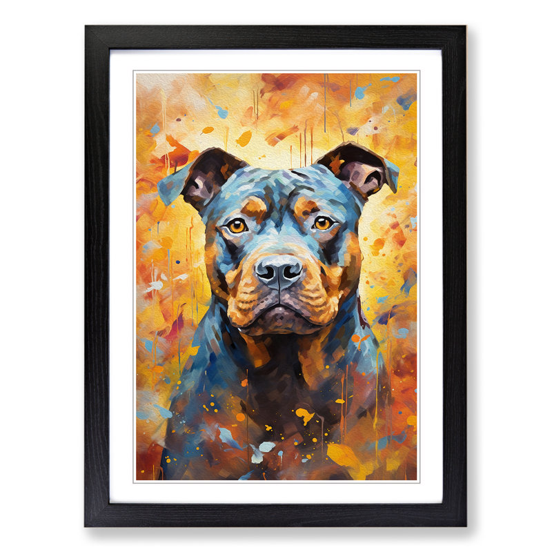 Staffordshire Bull Terrier Impressionism - Framed Print, Black, 34cm H x 25cm W x 2cm D