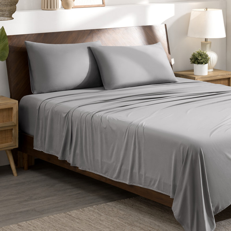 Microfiber Stretch Sheet Set, Twin Sheet Set with 1 Standard Pillowcase, Light Gray