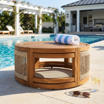 Table basse d'extérieur en corde tissée à la main fabriquée en bois d'acacia de qualité supérieure et durable