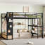 Grand cadre de lit mezzanine avec garde-robe, lit mezzanine en métal avec tablettes de rangement et panneau perforé, noir-327829127