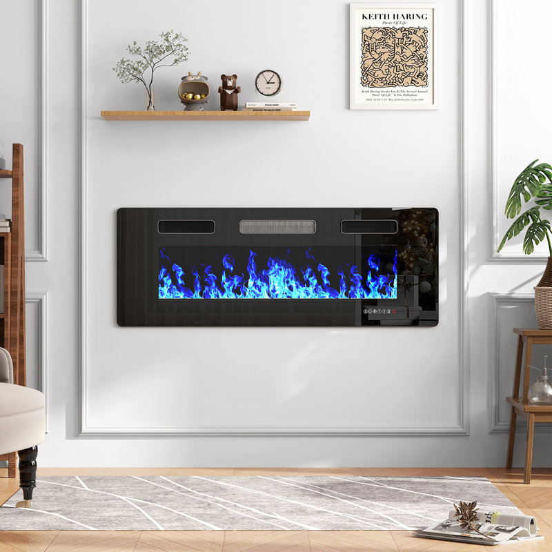 36"W Electric Fireplaces Heater, Recessed Ultra Thin Wall Mounted,Low Noise,8HTimer & Remote Control For Living Room with Overheating Protection,Crystal & 12 Adjustable Color,750W/1500W