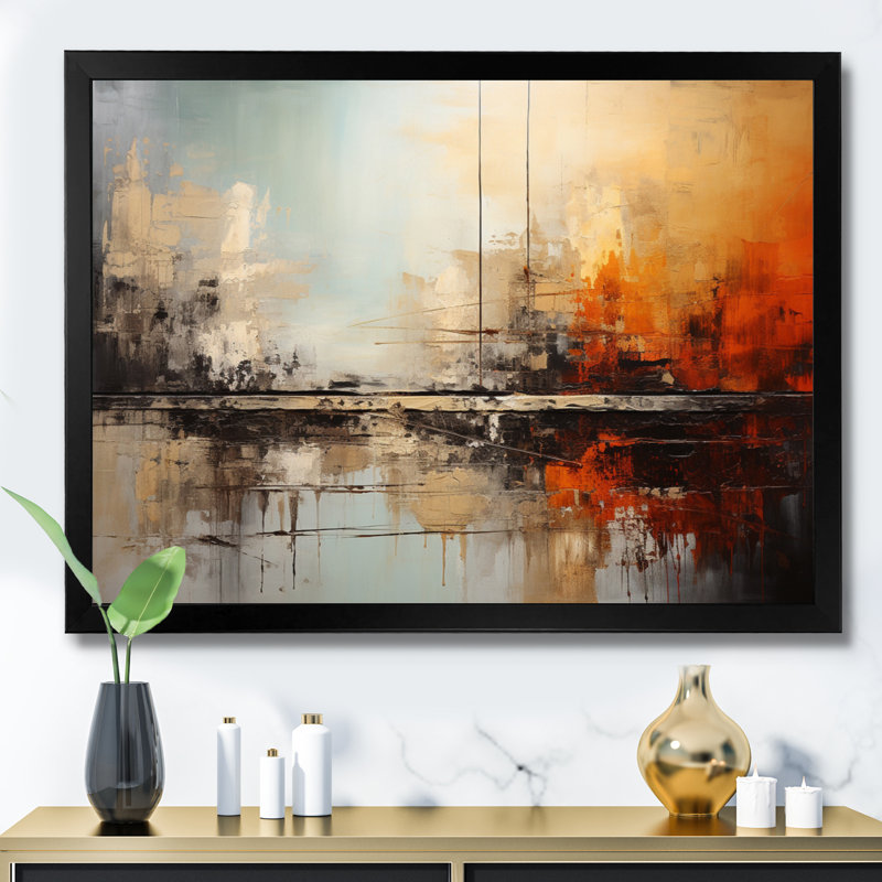 Teal Orange Bold Energy II - Print, 34" H x 44" W x 1.5" D, Black Single Picture Framed