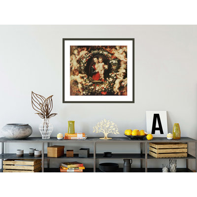 Vierge avec une guirlande de fleurs par Peter Paul Rubens, impression giclée encadrée