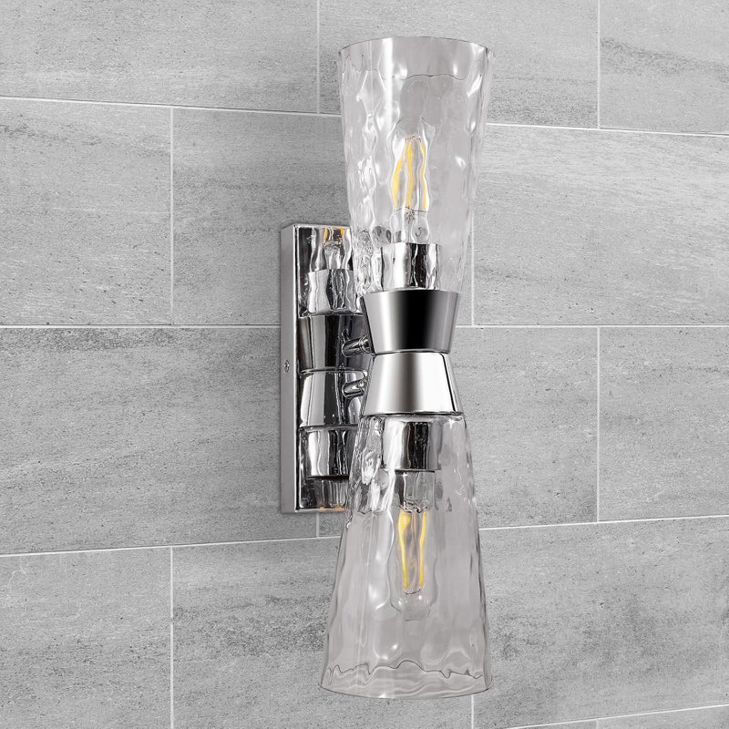Industrial 2-Light Tapered Light Fixtures with Hammered Glass Shade, Modern wall sconces for Bathroom, Living Room, vertical& Horizontal