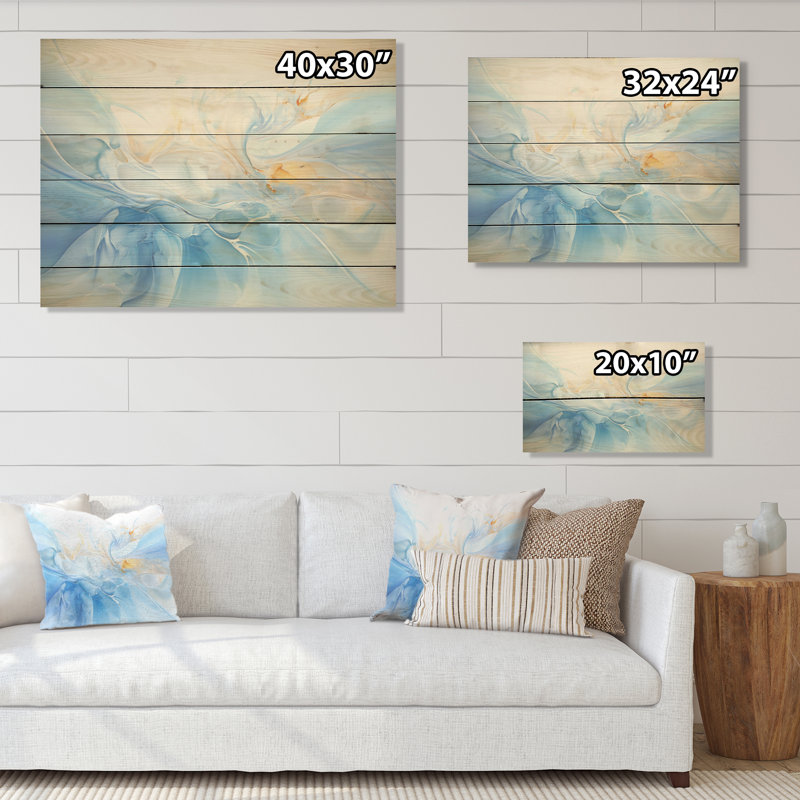 Liquid Sky Charm Echoes - Sky Wood Art On Natural Pine Wood, H 10 po x l 20 po