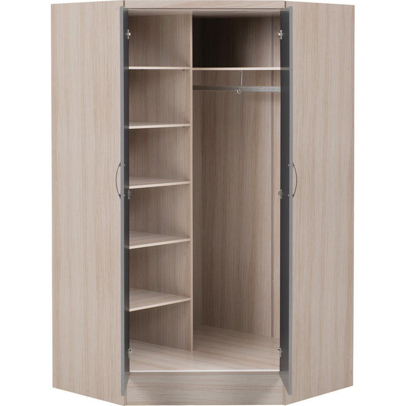 Cascio 2 Door Corner Wardrobe, Gray/Brown