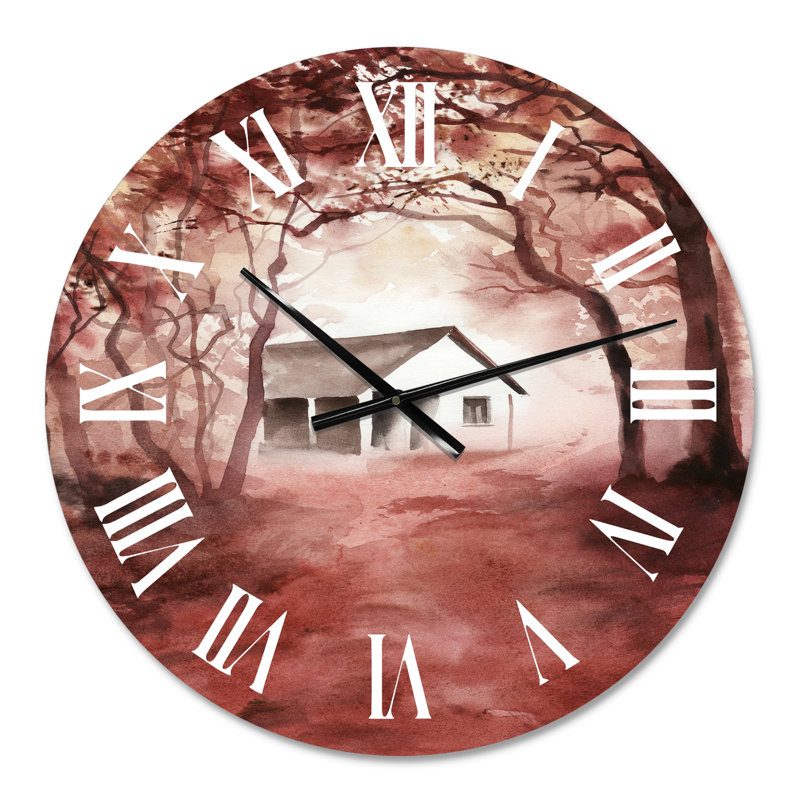 House in Red Autumn Woods - Horloge murale Cabin & Lodge, Moyen