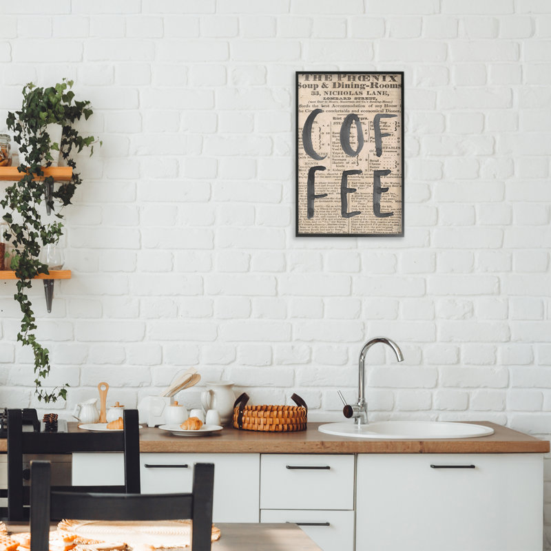 Giclée de journal de café rétro, design par Lucille Price, H 18 po x l 12 po, Giclée encadrée noir minuit