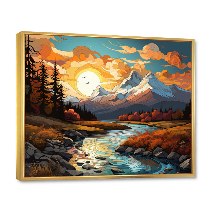 " Landscape Vangogh Mountain Serenity III ", 12" H x 20" W, Cadre flottant doré