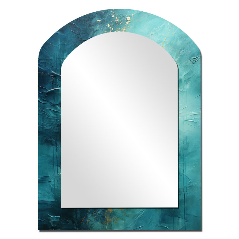 Turquoise Tranquillity I - paysage unique, miroir mural asymétrique moderne, impression sur métal, 34 po x 25 po