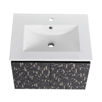 Rangement pour salle de bain, meuble-lavabo mural simple avec lavabo en céramique et porte d'armoire à fermeture en douceur pour la salle de bain