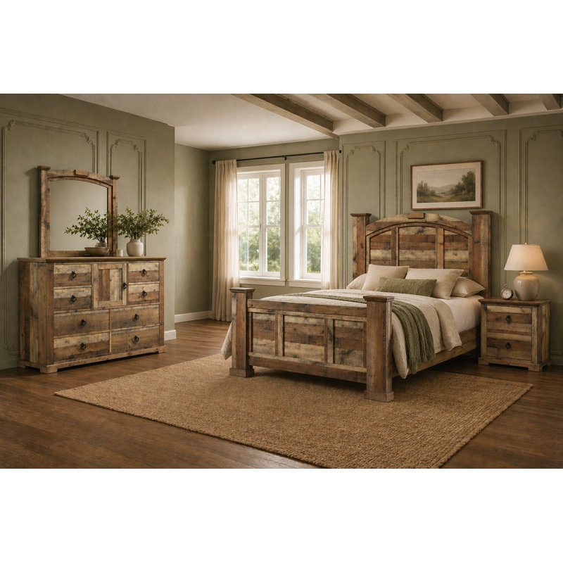 Ensemble de chambre à coucher Rustic, 4 pièces, Grand lit