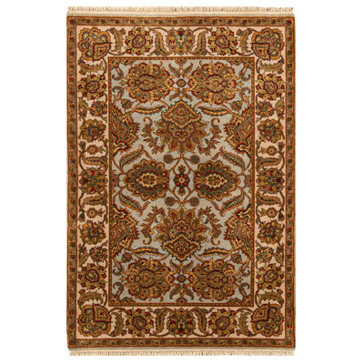 Tapis bleu clair et ivoire de haute qualité noué à la main Trinity