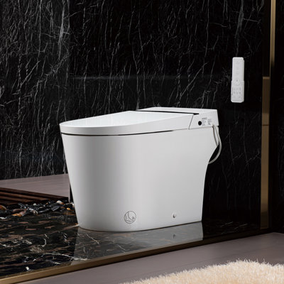 Toilette intelligente bidet sans réservoir avec chasse d'eau automatique, fonction de capteur de pied, siège chauffant, sécheuse
