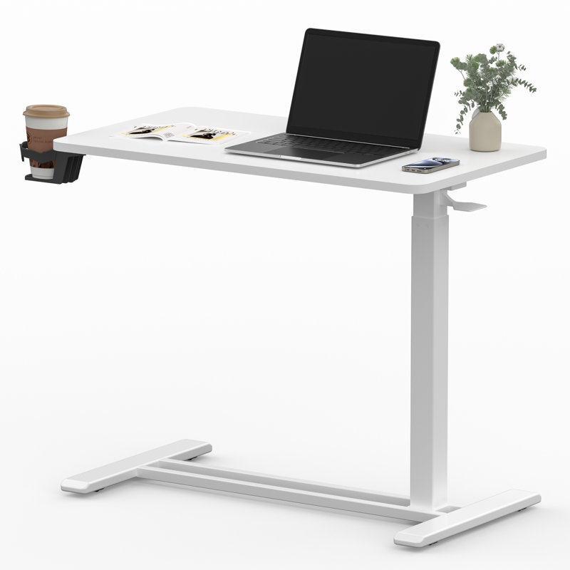 Kristee Adjustable and Movable Overbed Table with Hidden Casters, 40.5" H x 31.5" W x 17.7" D, White