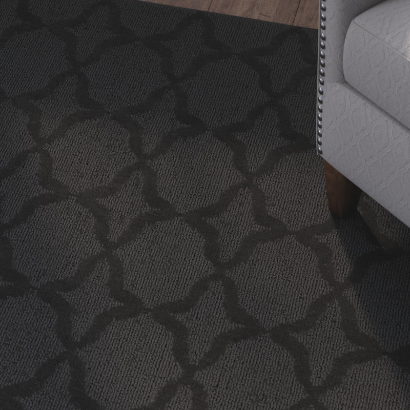 Tapis rectangulaire touffeté à motif géométrique noir, Tapis de couloir 2 pi x 8 pi